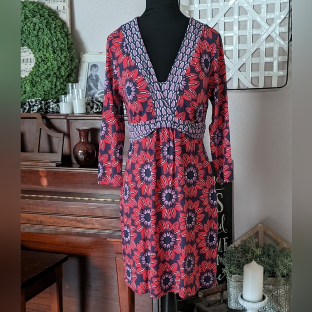 Boden Floral Print Jersey with 3/4 Length Sleeve Dress Sz 8R